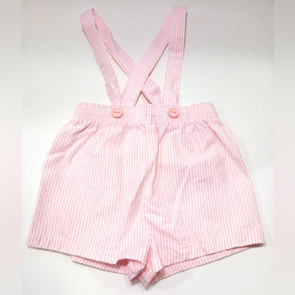 Vintage Kahn Lucas Toddler Overalls Size 12M Pink White Striped
